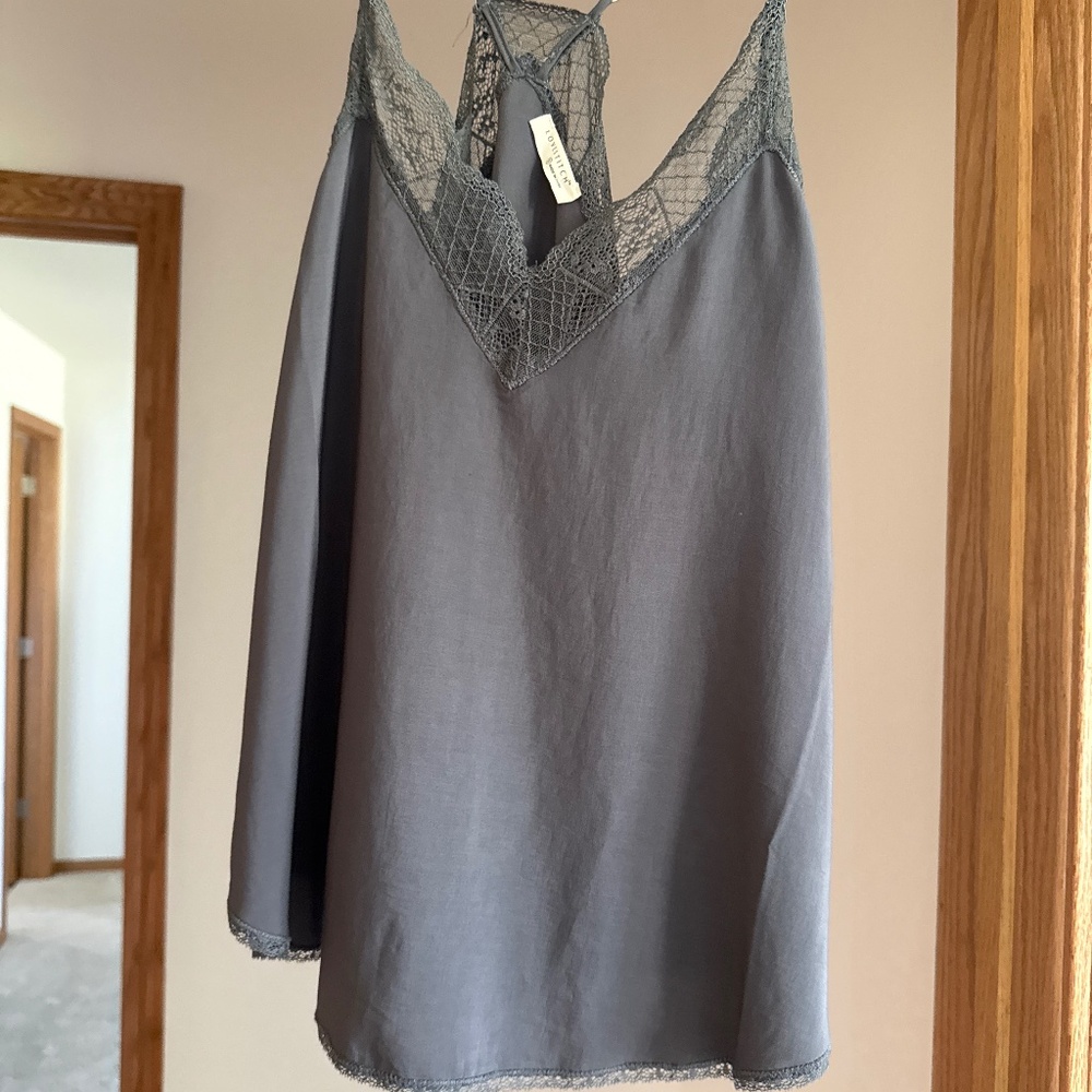 Gray lace strappy tank top